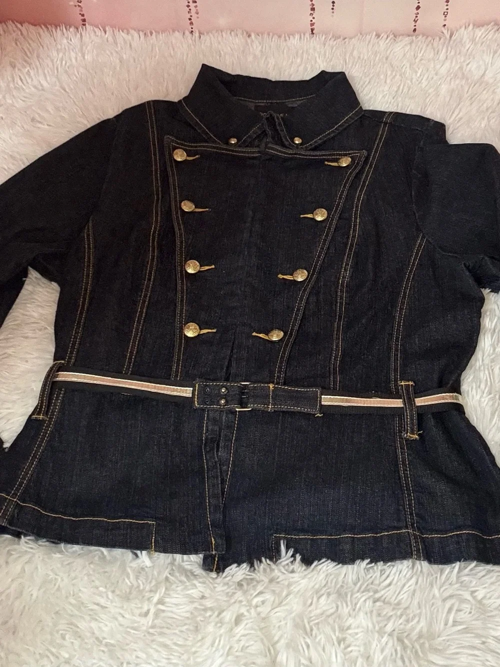 Rocawear Dark Blue Denim Military-Style Jacket with Gold Buttons - Picture 4 of 10